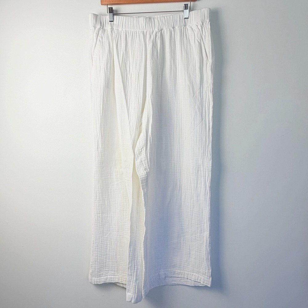 LOFT Beach Womens L White Cotton Gauze Wide Leg Pants Pull On NWT Resort